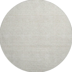 HomeRoots 8' Ivory and Beige Abstract Geometric Washable Round Rug - Stain Resistant, UV Protected, Soft Comfort 672341