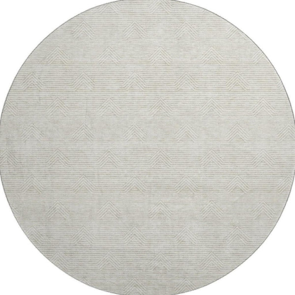 HomeRoots 8' Ivory and Beige Abstract Geometric Washable Round Rug - Stain Resistant, UV Protected, Soft Comfort 672341