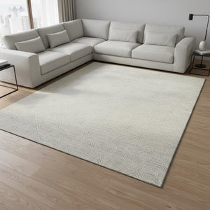 HomeRoots 10' Ivory and Beige Abstract Geometric Area Rug - Washable, UV Protected, Durable, Modern Elegance 672344