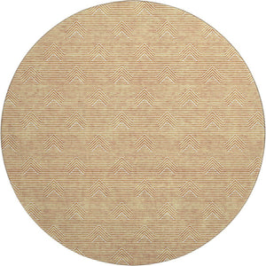 HomeRoots 8' Vibrant Orange and Ivory Abstract Geometric Washable Round Rug with UV Protection for Any Room 672347