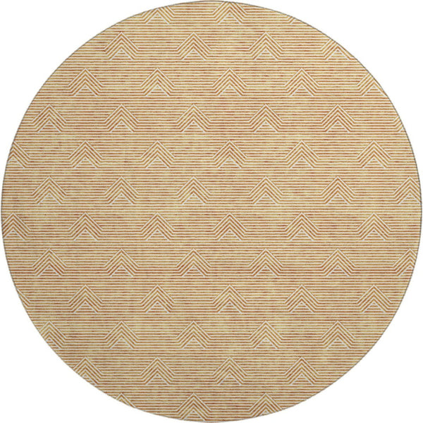HomeRoots 8' Vibrant Orange and Ivory Abstract Geometric Washable Round Rug with UV Protection for Any Room 672347