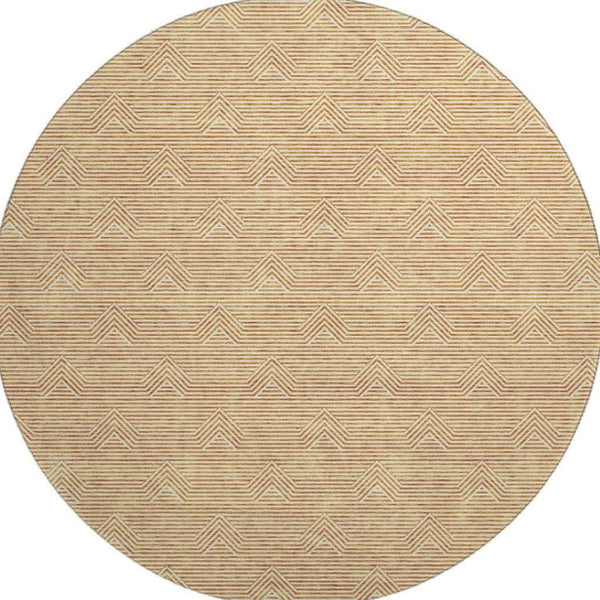 HomeRoots 8' Vibrant Orange and Ivory Abstract Geometric Washable Round Rug with UV Protection for Any Room 672347