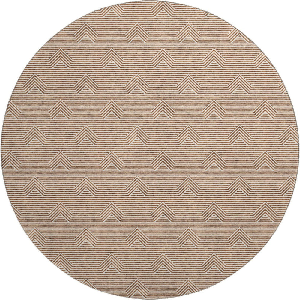 HomeRoots 8' Durable Rust and Ivory Abstract Geometric Round Rug with UV Protection – Stain-Resistant & Washable 672353
