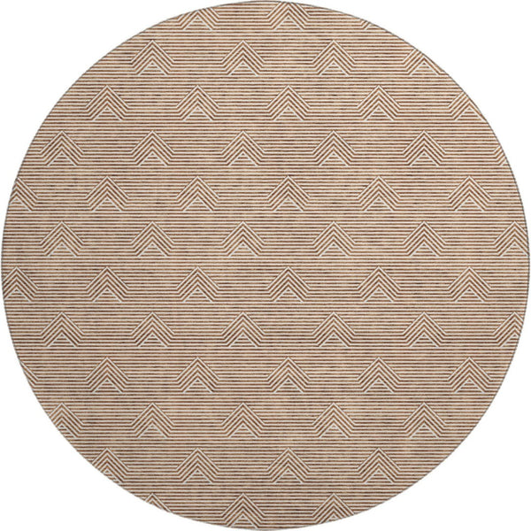HomeRoots 8' Durable Rust and Ivory Abstract Geometric Round Rug with UV Protection – Stain-Resistant & Washable 672353