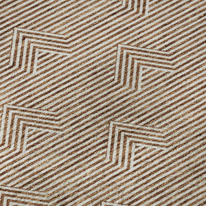 HomeRoots 8' Durable Rust and Ivory Abstract Geometric Round Rug with UV Protection – Stain-Resistant & Washable 672353