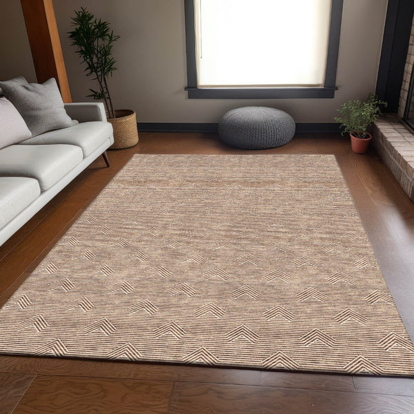 HomeRoots 8' X 10' Washable Area Rug with UV Protection - Modern Rust & Ivory Abstract Geometric Design 672354