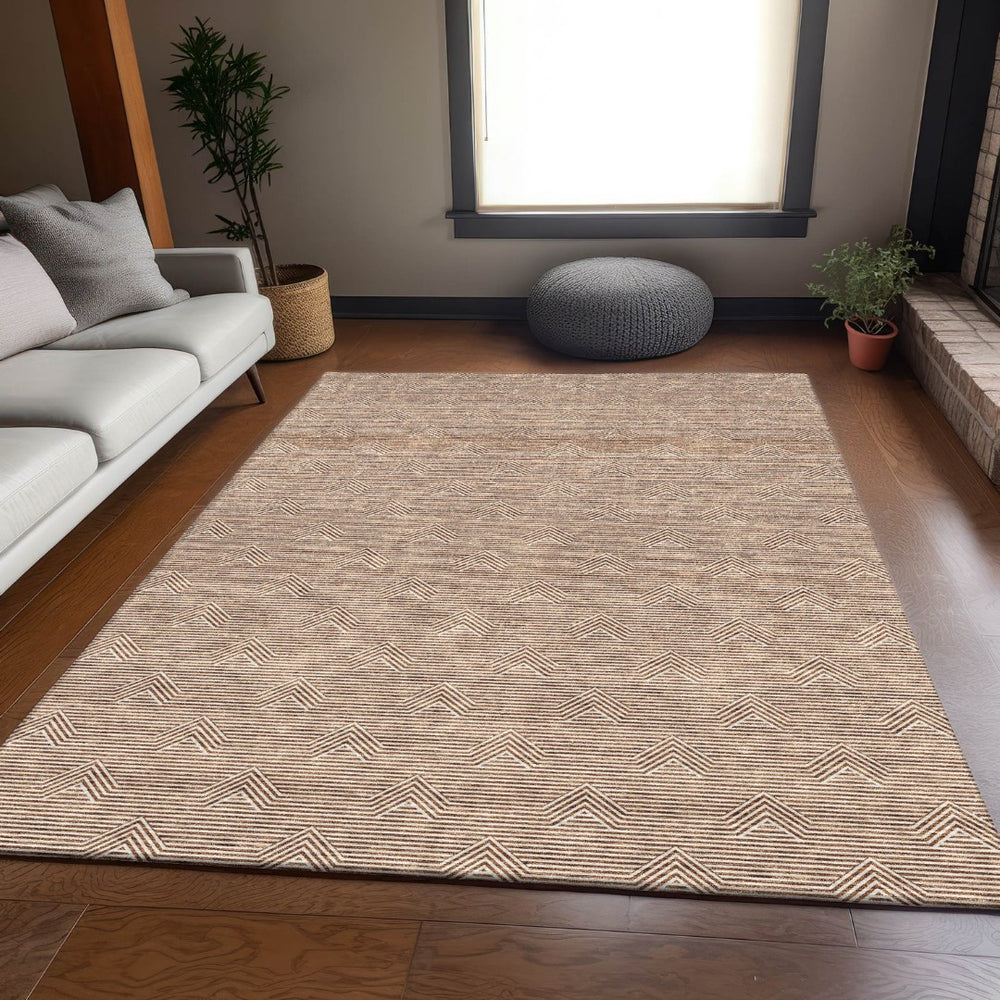 HomeRoots 9' X 12' Stylish Rust & Ivory Abstract Geometric Area Rug - Washable, UV-Protected, Durable Design 672355