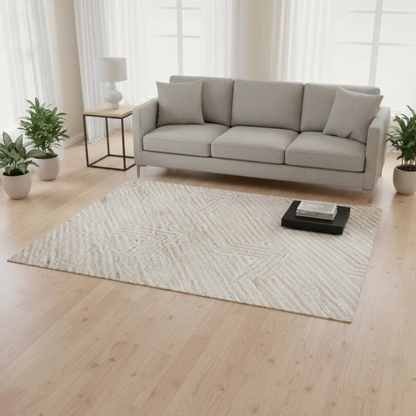 HomeRoots 5' X 8' Pink and Ivory Abstract Geometric Washable Area Rug - Durable, Stain Resistant, UV Protected! 672358