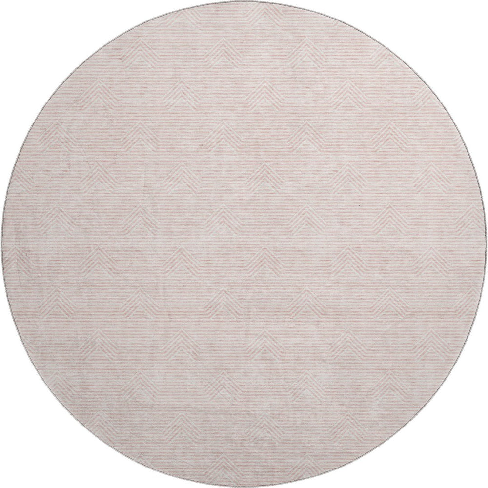 HomeRoots 8' Pink And Ivory Abstract Geometric Washable Round Rug – Stylish, Durable, UV-Protected Design! 672359
