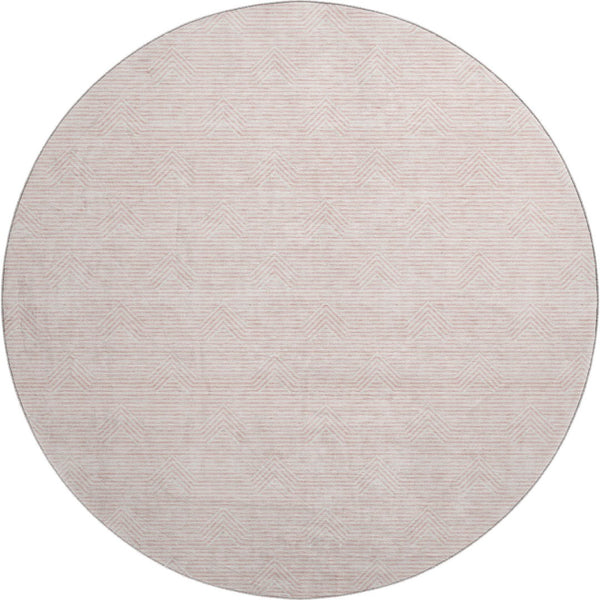 HomeRoots 8' Pink And Ivory Abstract Geometric Washable Round Rug – Stylish, Durable, UV-Protected Design! 672359