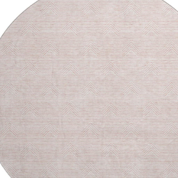 HomeRoots 8' Pink And Ivory Abstract Geometric Washable Round Rug – Stylish, Durable, UV-Protected Design! 672359