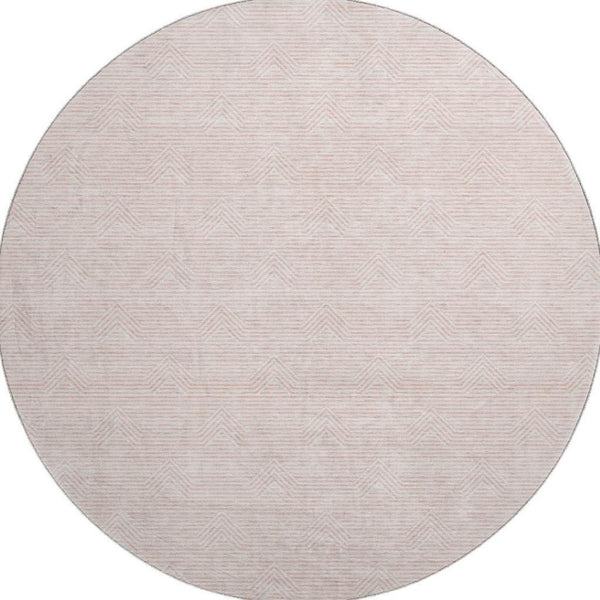 HomeRoots 8' Pink And Ivory Abstract Geometric Washable Round Rug – Stylish, Durable, UV-Protected Design! 672359