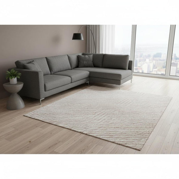 HomeRoots 9' X 12' Pink And Ivory Abstract Geometric Area Rug - Soft, Stain Resistant, UV Protected, Non-Slip 672361