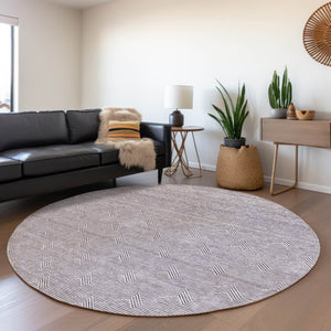 HomeRoots 8' Purple And Ivory Abstract Geometric Round Rug – Washable, UV Protected, Ideal for High-Traffic Areas 672365