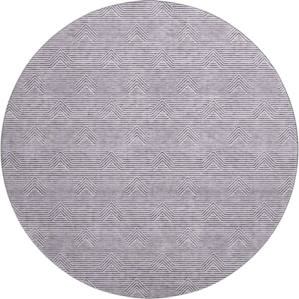 HomeRoots 8' Purple And Ivory Abstract Geometric Round Rug – Washable, UV Protected, Ideal for High-Traffic Areas 672365