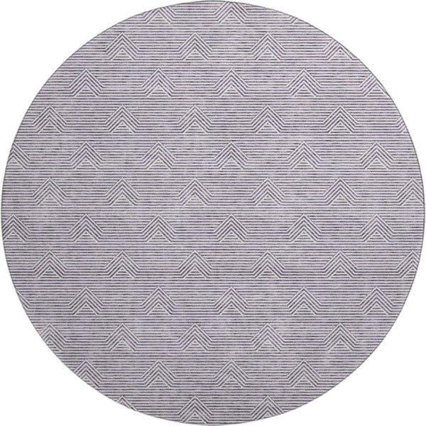 HomeRoots 8' Purple And Ivory Abstract Geometric Round Rug – Washable, UV Protected, Ideal for High-Traffic Areas 672365