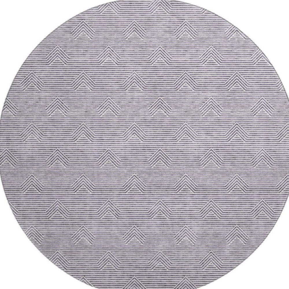 HomeRoots 8' Purple And Ivory Abstract Geometric Round Rug – Washable, UV Protected, Ideal for High-Traffic Areas 672365