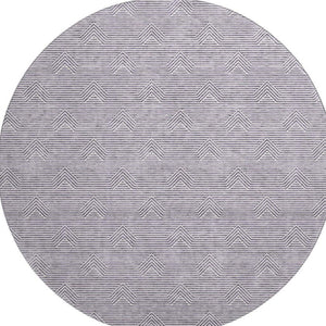 HomeRoots 8' Purple And Ivory Abstract Geometric Round Rug – Washable, UV Protected, Ideal for High-Traffic Areas 672365