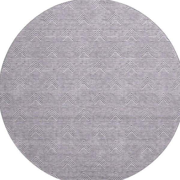 HomeRoots 8' Purple And Ivory Abstract Geometric Round Rug – Washable, UV Protected, Ideal for High-Traffic Areas 672365