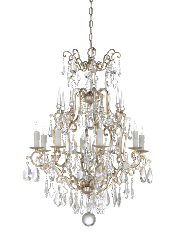 Wildwood Versailles Small Chandelier — Antique Silver Leaf 8-Light With Clear Crystals, 9Ft Chain, 31"W 67237