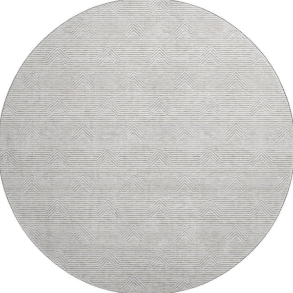 HomeRoots 8' Taupe and Ivory Abstract Geometric Round Rug – Washable, UV Protected, Perfect for Busy Homes! 672371