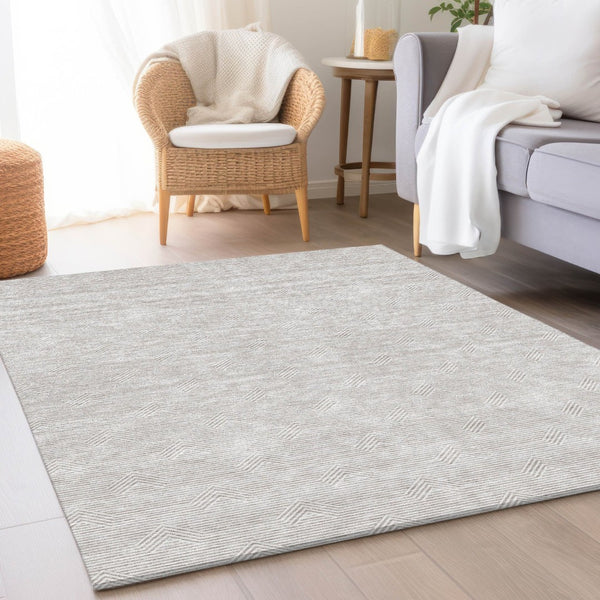 HomeRoots 8' X 10' Abstract Geometric Taupe and Ivory Area Rug – Washable, UV Protected, Durable Design! 672372