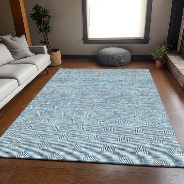 HomeRoots 5' X 8' Teal & Ivory Geometric Area Rug – Washable, UV Protected, Durable for Everyday Life & Style 672376