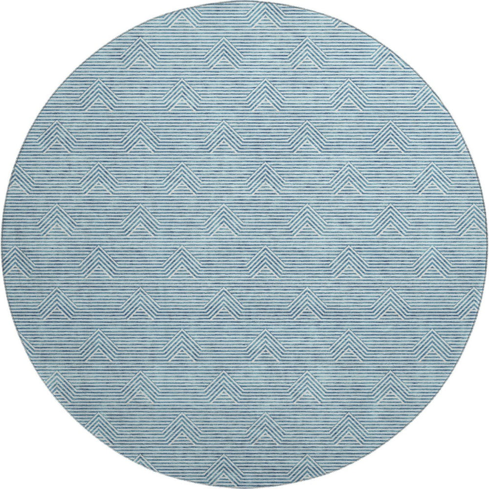 HomeRoots 8' Teal and Ivory Abstract Geometric Round Rug - UV Protected, Washable, Stylish for High-Traffic Areas 672377