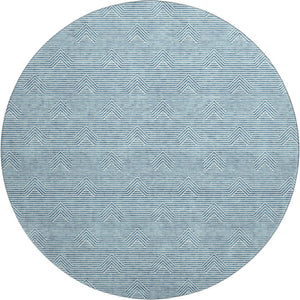 HomeRoots 8' Teal and Ivory Abstract Geometric Round Rug - UV Protected, Washable, Stylish for High-Traffic Areas 672377