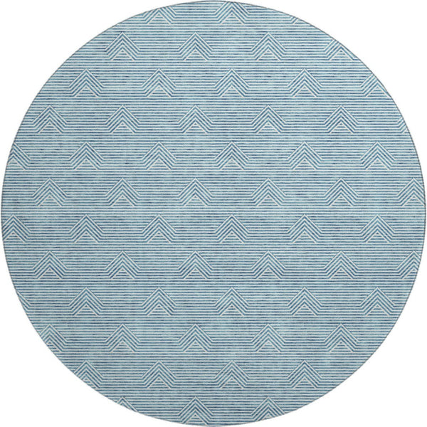 HomeRoots 8' Teal and Ivory Abstract Geometric Round Rug - UV Protected, Washable, Stylish for High-Traffic Areas 672377