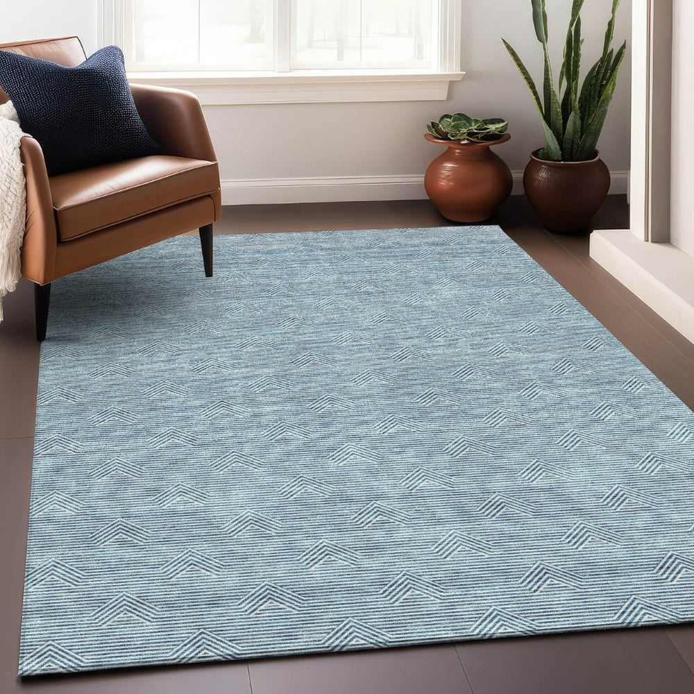 HomeRoots 9' X 12' Teal and Ivory Abstract Area Rug - Washable, Stain Resistant, UV Protected, Stylish Design 672379