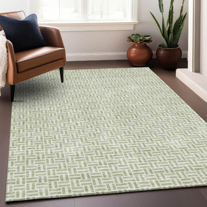 HomeRoots 5' X 8' Artichoke Green Geometric Area Rug - Washable, UV Protected, Durable & Stylish for Any Room 672382