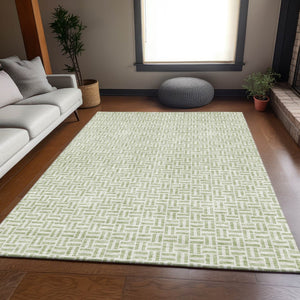 HomeRoots 5' X 8' Artichoke Green Geometric Area Rug - Washable, UV Protected, Durable & Stylish for Any Room 672382