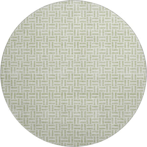 HomeRoots 8' Artichoke Green Geometric Round Rug - Washable, UV-Protected, Durable for High-Traffic Areas 672383