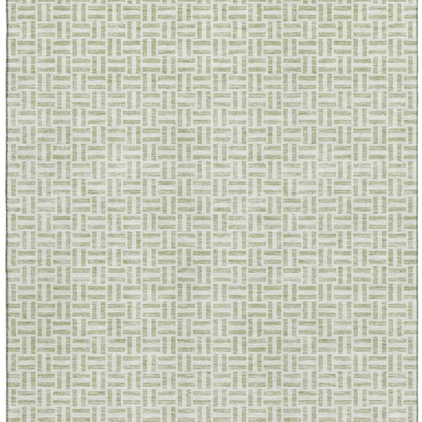 HomeRoots 8' X 10' Artichoke Green Geometric Area Rug - Washable, UV Protected, Stylish, and Durable Design 672384