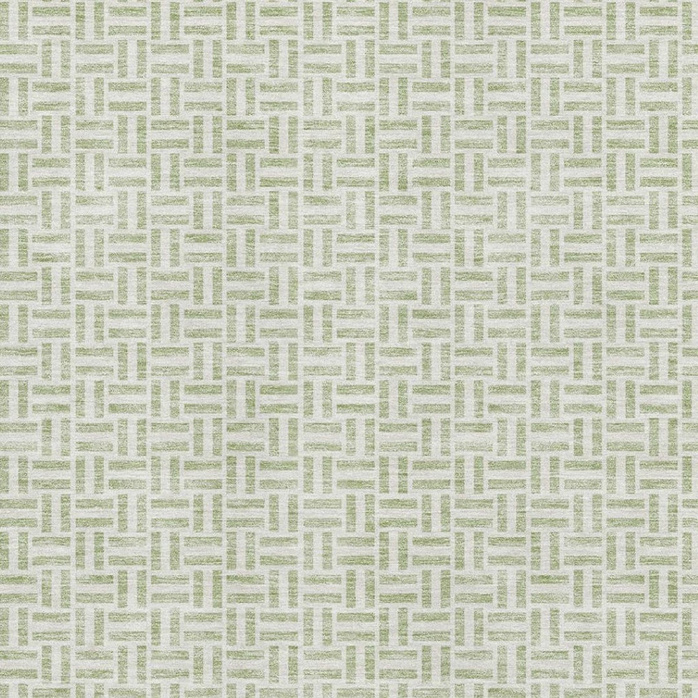 HomeRoots 9' X 12' Artichoke Green & Ivory Geometric Area Rug - Washable, UV Protected, Durable & Stylish! 672385