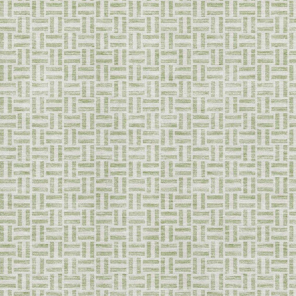 HomeRoots 9' X 12' Artichoke Green & Ivory Geometric Area Rug - Washable, UV Protected, Durable & Stylish! 672385