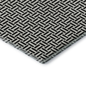 HomeRoots 8' Black And Ivory Geometric Washable Round Rug – Durable, Stylish, UV-Protected for Every Space 672389