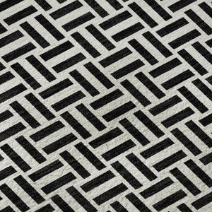 HomeRoots 8' Black And Ivory Geometric Washable Round Rug – Durable, Stylish, UV-Protected for Every Space 672389