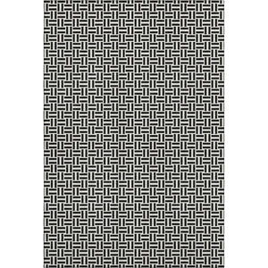 HomeRoots 8' X 10' Black And Ivory Geometric Area Rug - Washable, UV Protected, Durable for High-Traffic Areas 672390