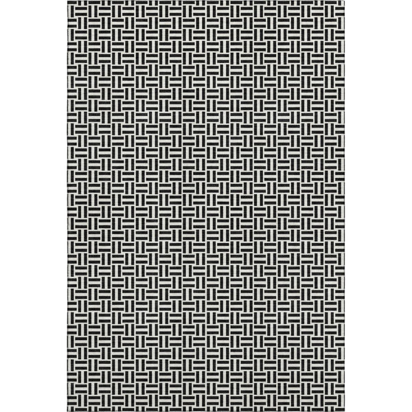 HomeRoots 8' X 10' Black And Ivory Geometric Area Rug - Washable, UV Protected, Durable for High-Traffic Areas 672390