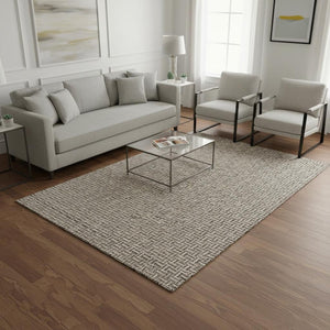 HomeRoots 5' Modern Brown and Ivory Geometric Area Rug - Washable, UV Protected, Stain Resistant for Homes 672394