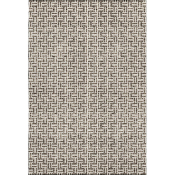 HomeRoots 5' Modern Brown and Ivory Geometric Area Rug - Washable, UV Protected, Stain Resistant for Homes 672394