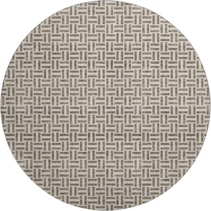 HomeRoots 8' Brown and Ivory Geometric Round Rug with UV Protection - Stylish, Washable, Durable, Easy-Care Design! 672395