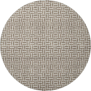 HomeRoots 8' Brown and Ivory Geometric Round Rug with UV Protection - Stylish, Washable, Durable, Easy-Care Design! 672395