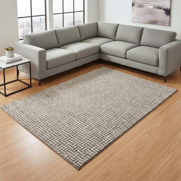 HomeRoots 8' X 10' Brown And Ivory Geometric Washable Area Rug - Durable, UV-Protected & Easy-Clean Design 672396