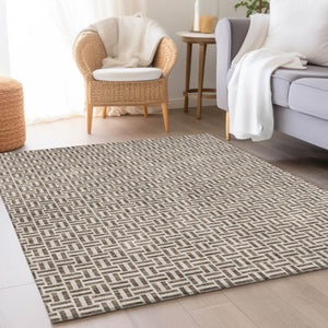 HomeRoots 8' X 10' Brown And Ivory Geometric Washable Area Rug - Durable, UV-Protected & Easy-Clean Design 672396
