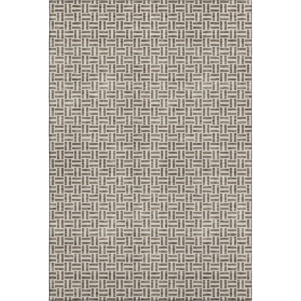 HomeRoots 8' X 10' Brown And Ivory Geometric Washable Area Rug - Durable, UV-Protected & Easy-Clean Design 672396