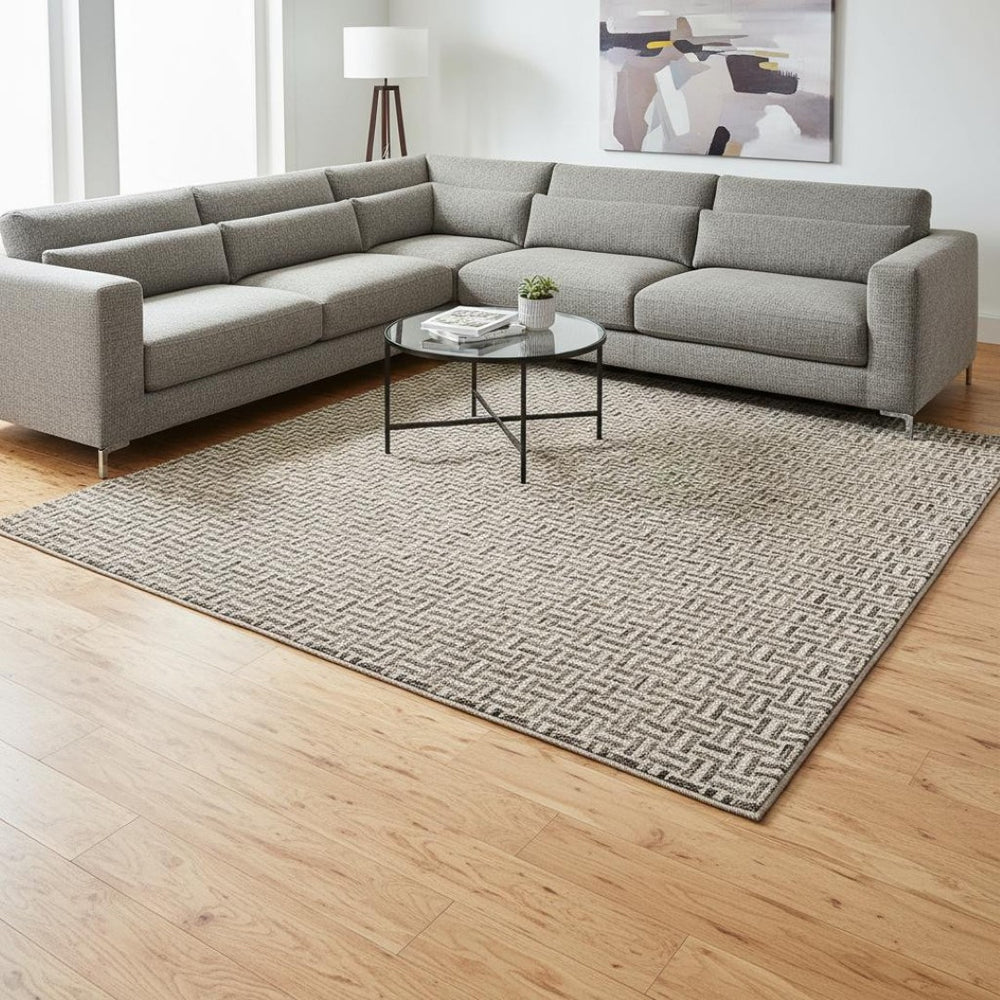HomeRoots 9' X 12' Brown & Ivory Geometric Area Rug - Washable, UV Protected, Durable & Stylish for Homes! 672397