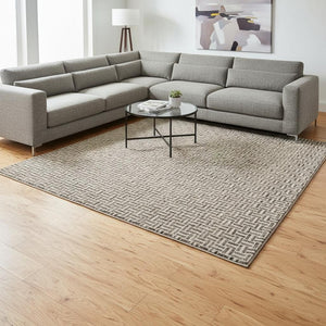 HomeRoots 9' X 12' Brown & Ivory Geometric Area Rug - Washable, UV Protected, Durable & Stylish for Homes! 672397